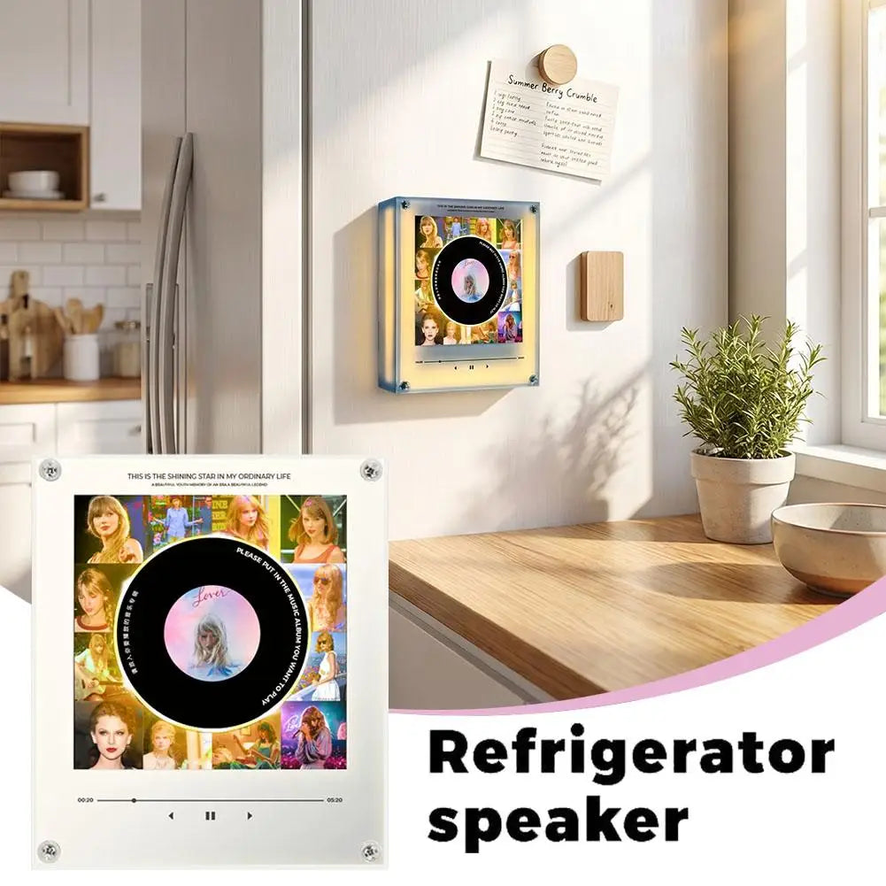 Automatic Singing Magnetic Fridge Magnet Rotating Disc Night Light NFC Induction Acrylic Refrigerator Magnetic Rotary Disc Decor